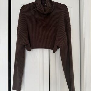 Brown Turtleneck Ribbed Sweater